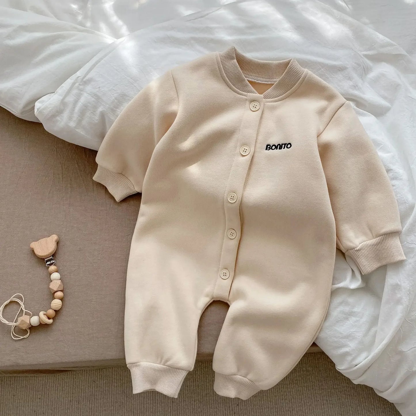Newborn Clothes Thickened Autumn Winter Baby Solid Color Jumpsuots Newborn Boys Girls Clothes with Plush Baby Long Sleeve Romper