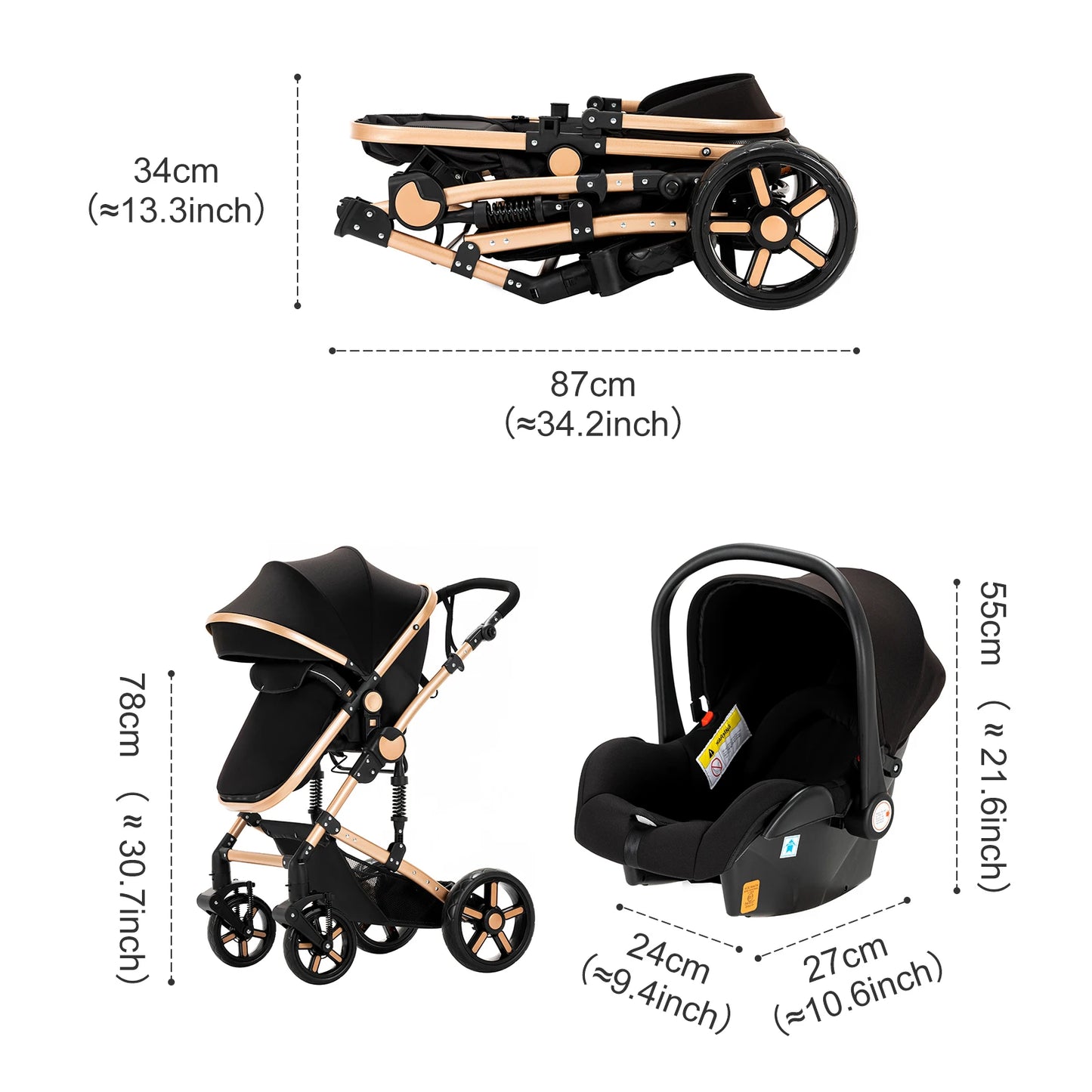 Deluxe Baby Travel System Stroller with Bassinet & Car Seat — One-Hand Quick Fold, Lightweight and Portable for Adventures