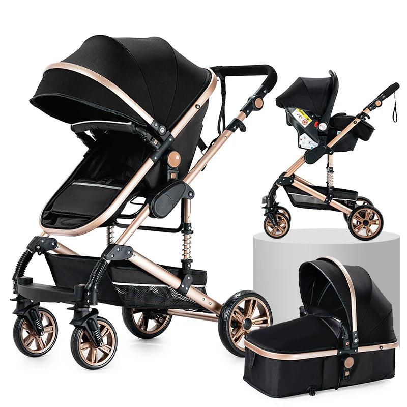 Deluxe Baby Travel System Stroller with Bassinet & Car Seat — One-Hand Quick Fold, Lightweight and Portable for Adventures