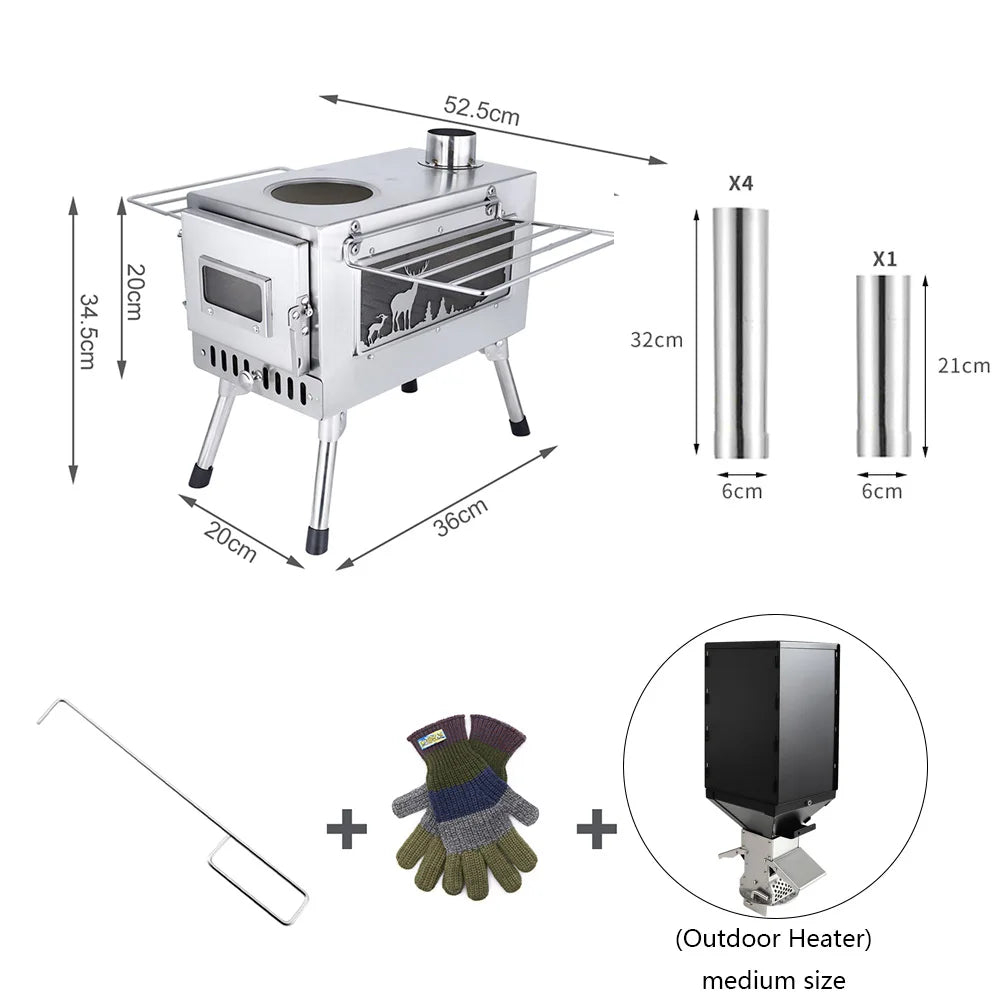 Outdoor Tent  Firewood Stove, Camping Heating Stove, Large Stainless Steel Stove, Outdoor Cooking, Barbecue Heating