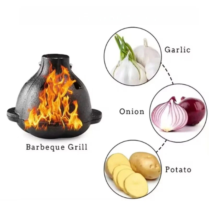 JUSTINLAU Garlic Grills Double-ear Barbeque Grill Onion Potato Barbecue Cooker Uncoated Baking Pot Home/Outdoor Barbecue Tools
