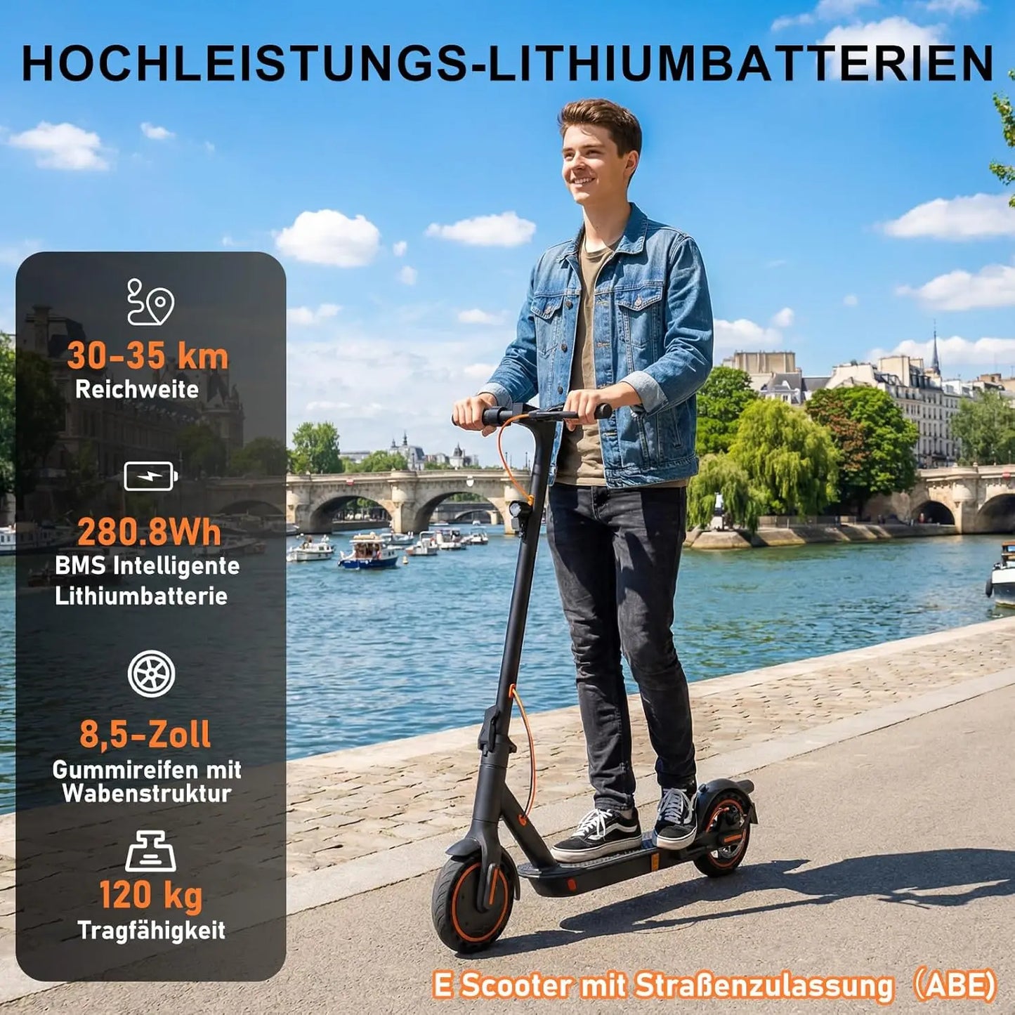Todimart T3 ABE adult electric scooter, 36V 7.8AH, 350W (500W), 25-35KM, 8.5-inch tires, Elektroroller mi Abee