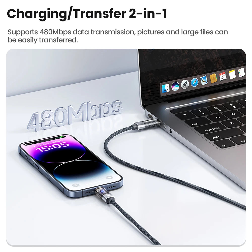 Toocki PD 100W USB C To USB C Cable Smart Power Off Type C To Type C Cable Fast Charge For iPhone 15 16 17 Macbook iPad Huawei