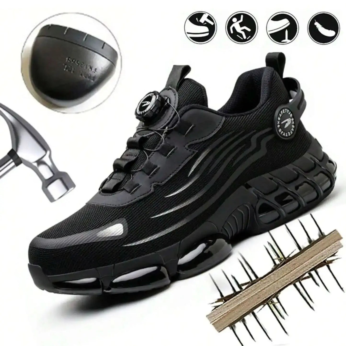 Rotary Button Safety Shoes 37-48 Size for Men, Men Women Steel Toe Cap Sneakers Lace-free Shoes Puncture-proof Anti-smash Boots