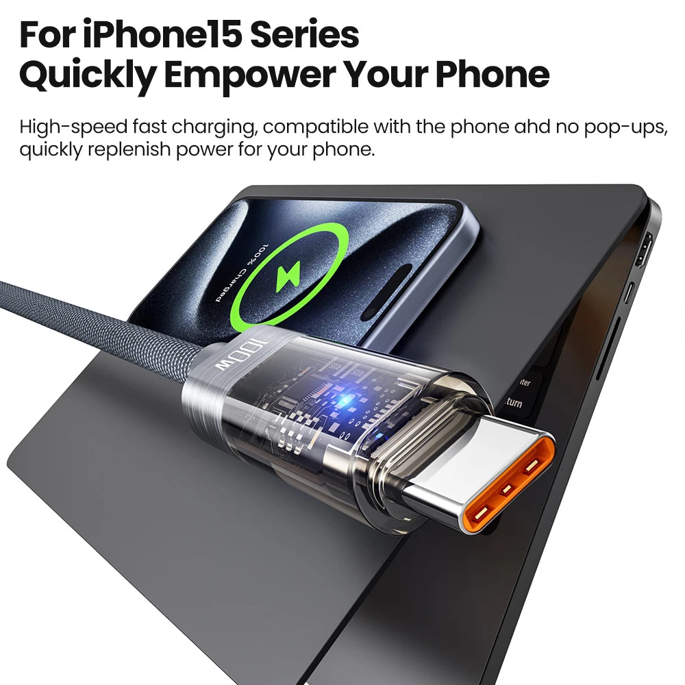 Toocki PD 100W USB C To USB C Cable Smart Power Off Type C To Type C Cable Fast Charge For iPhone 15 16 17 Macbook iPad Huawei