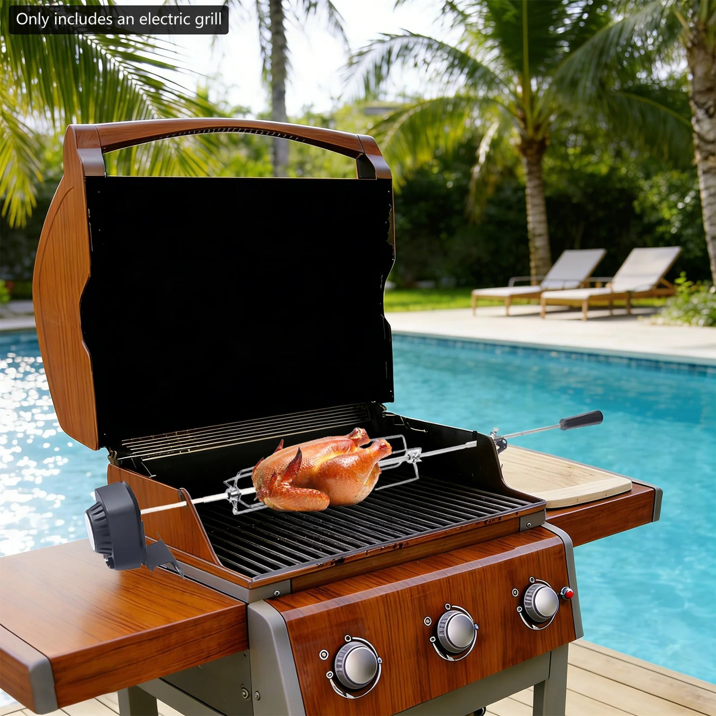 360° Automatic Rotating Electric BBQ Skewer 304 Stainless Steel Professional BBQ Rotating Skewer 17.6LBS Max Load for Gas
