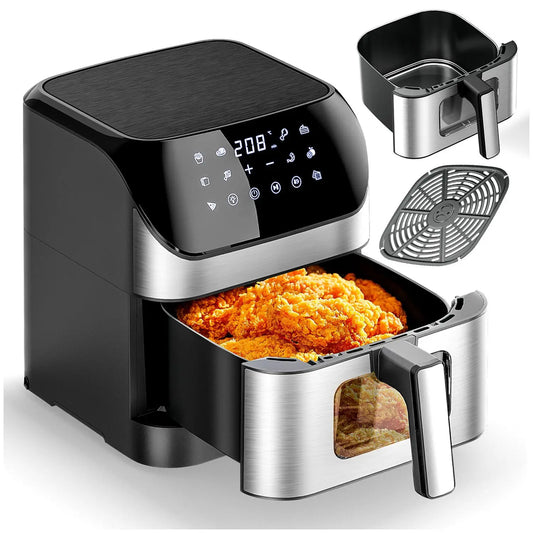 Hot Air Fryer 8L, Oil-Free Airfryer 1800W, 10 Cooking Modes, 80-200°C, Baking, Roasting, Grilling, Defrosting