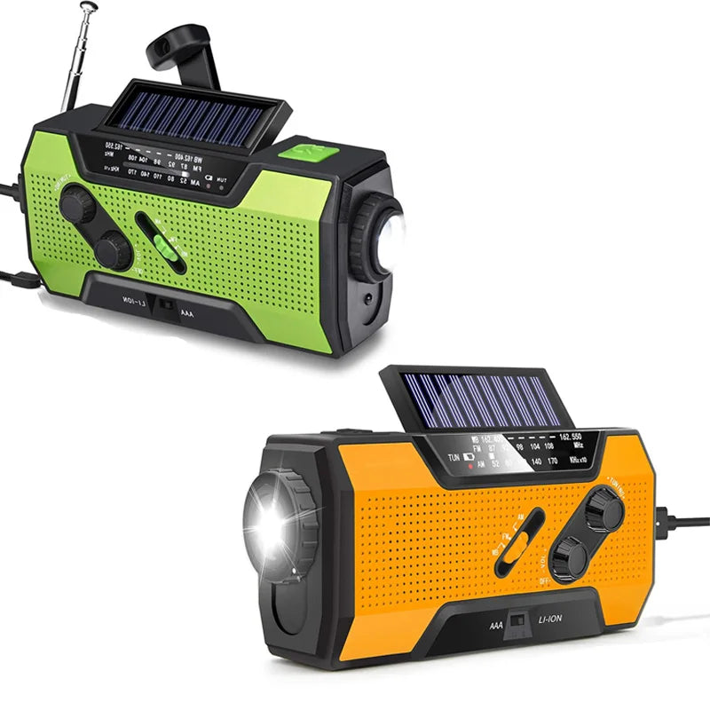 Emergency Weather Radio /AM/FM/WB With 2000mAh Portable Radio Power Bank USB/Solar/Hand Crank Charge,Battery Operated,SOS Alarm