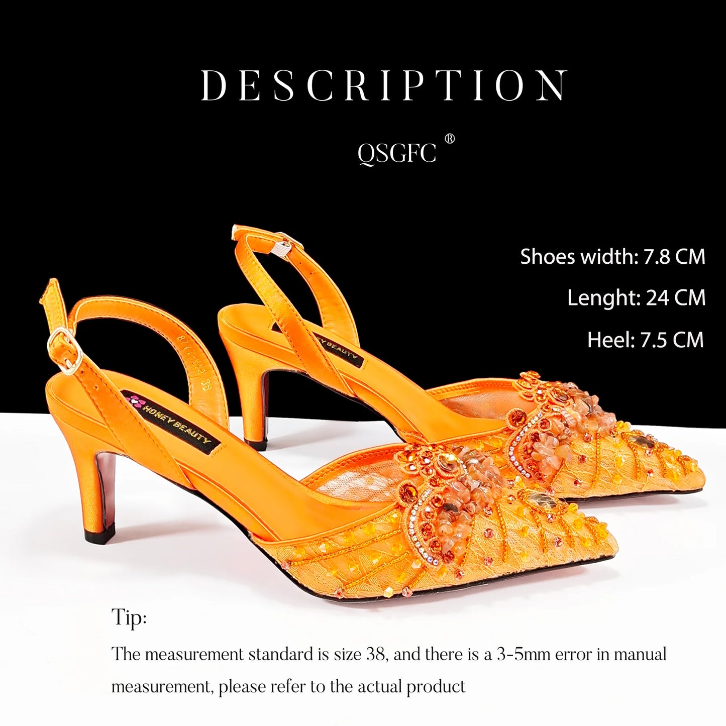 QSGFC Italian Design Rhinestones and Coral Stones Ladies Party Shoes High Heels Pointed Toe Coffee Color Women's Shoes