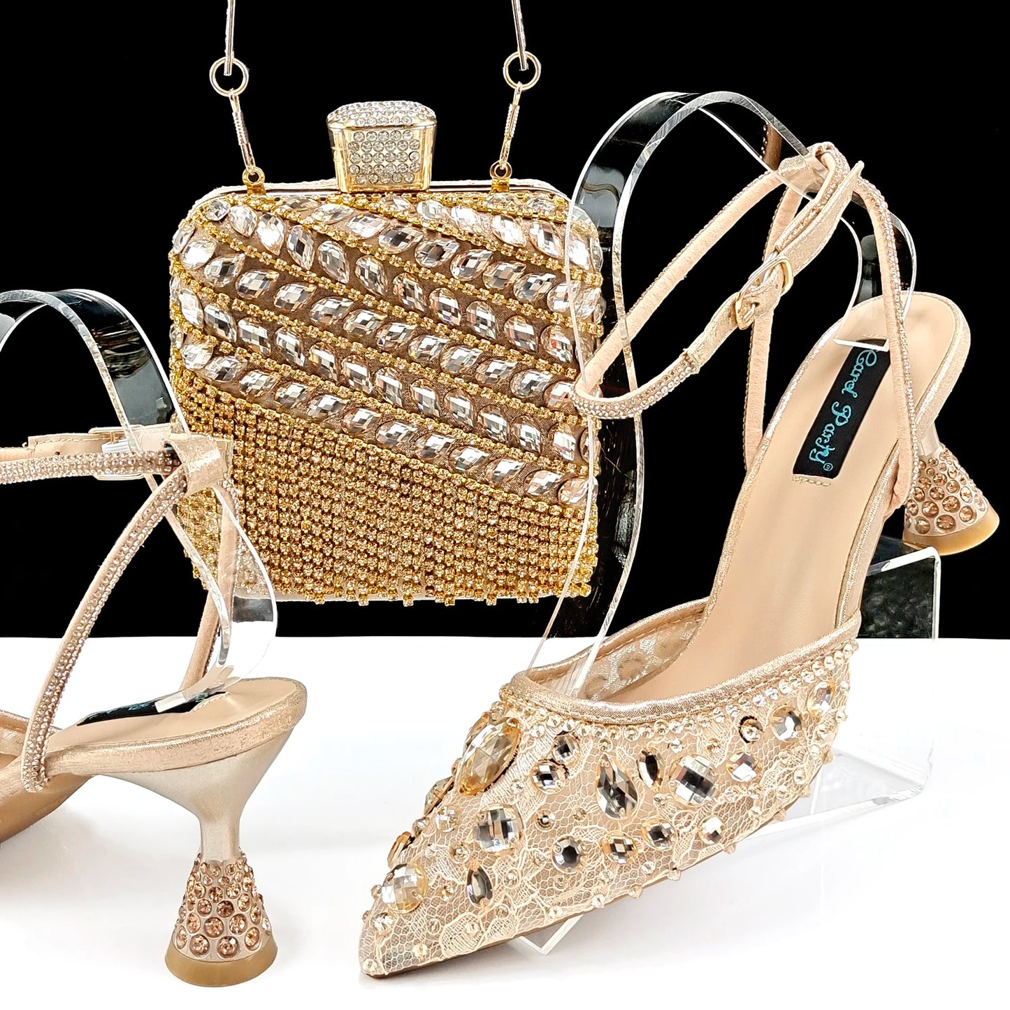 Shiny Purple Color Shoes and Bag Elegant Handbags and Medium Heel Shoes Beautiful Handmade shoes For Wedding Party