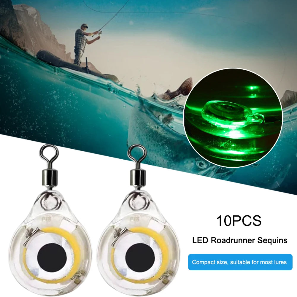 10pcs LED Attracting Fish Light Mini Deep Drop Underwater Eye Shape Fishing Light Squid Attractor Bait Luminous Lure Fish Lamp