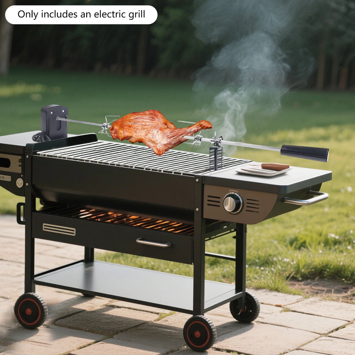 360° Automatic Rotating Electric BBQ Skewer 304 Stainless Steel Professional BBQ Rotating Skewer 17.6LBS Max Load for Gas