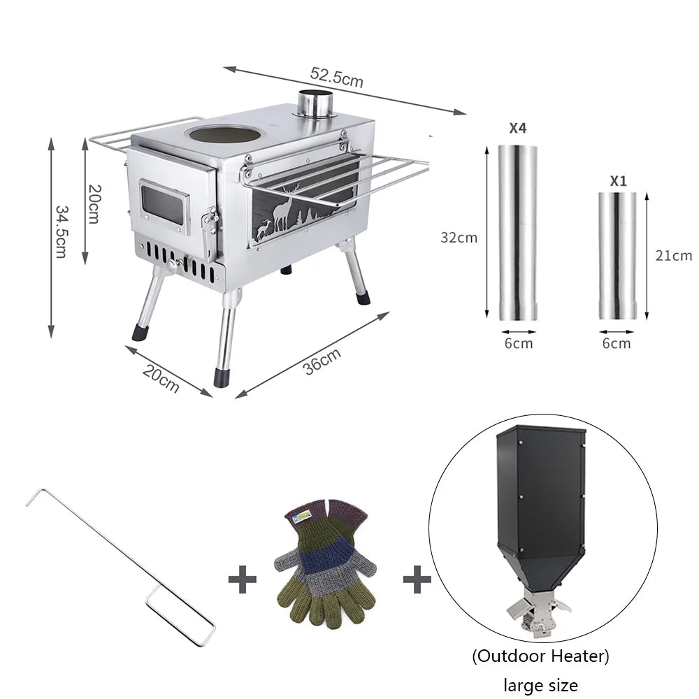 Outdoor Tent  Firewood Stove, Camping Heating Stove, Large Stainless Steel Stove, Outdoor Cooking, Barbecue Heating