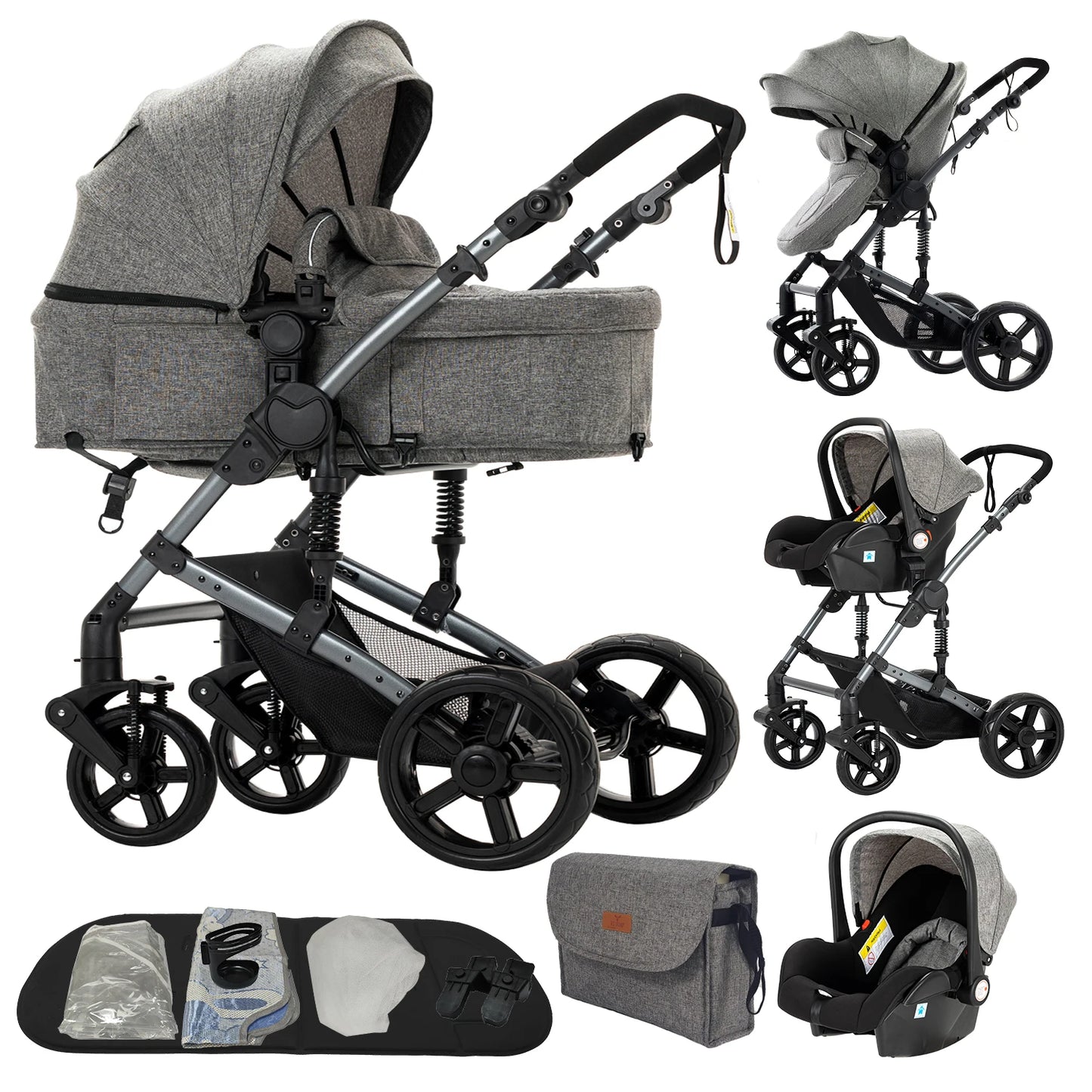 Deluxe Baby Travel System Stroller with Bassinet & Car Seat — One-Hand Quick Fold, Lightweight and Portable for Adventures