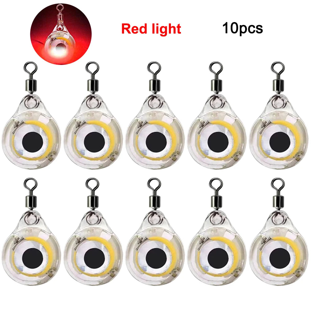 10pcs LED Attracting Fish Light Mini Deep Drop Underwater Eye Shape Fishing Light Squid Attractor Bait Luminous Lure Fish Lamp