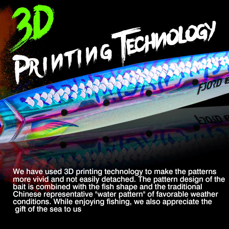 FJORD 3D Printing Metal Jig Night Glow Vertical Jig 40g 60g 80g Laser Strong Glow Silk UV Point Pike Hook Fishing Lure Supply