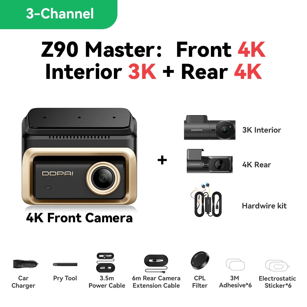 New DDPAI Z90Master 4K+4K Dual HDR Dash Cam Front Rear Car Camera Sony STARVIS 2 IMX678 ADAS Parking Monitor 5GHz WiFi 128G eMMC