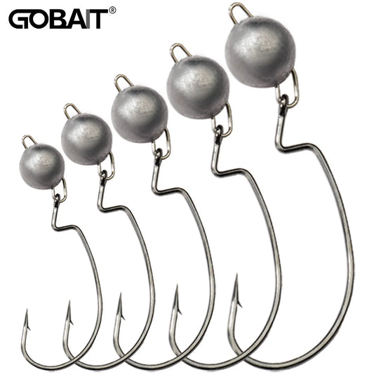 5pcs Metal Jig Head Worm Hooks 2g 10g 18g Weight Crank Gear Sinker Pesca Weedless Offset Texas Rig Fishing Tackle Kit Fishhook