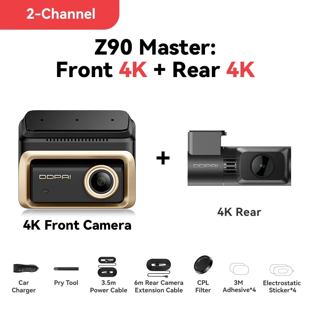 New DDPAI Z90Master 4K+4K Dual HDR Dash Cam Front Rear Car Camera Sony STARVIS 2 IMX678 ADAS Parking Monitor 5GHz WiFi 128G eMMC