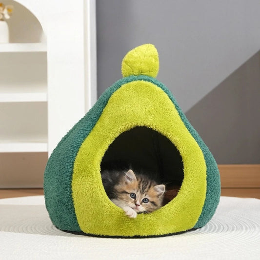 Cat House for Indoor Cats Cute Avocado Shaped Small Dog Bed with Hanging Toys Warm and Cozy Covered Cat Bed for Puppies and Cats
