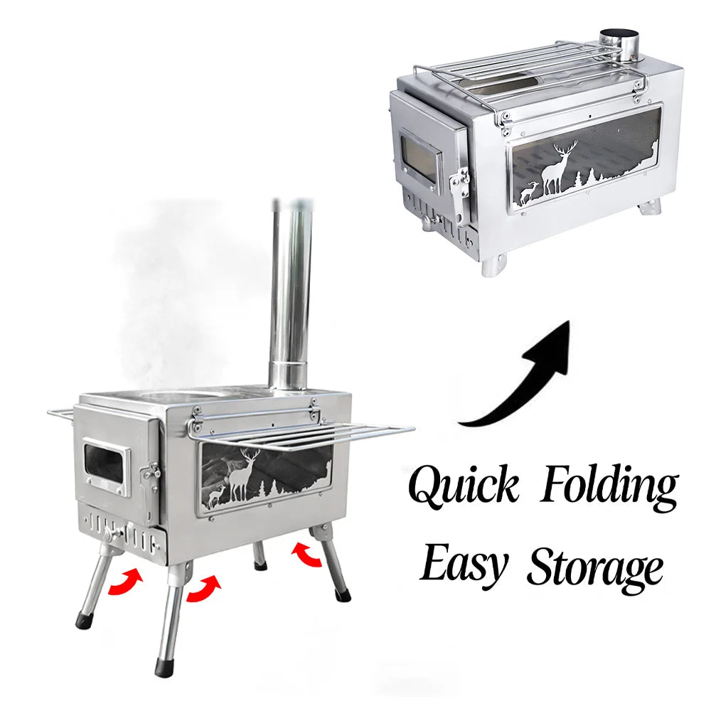 Outdoor Tent  Firewood Stove, Camping Heating Stove, Large Stainless Steel Stove, Outdoor Cooking, Barbecue Heating