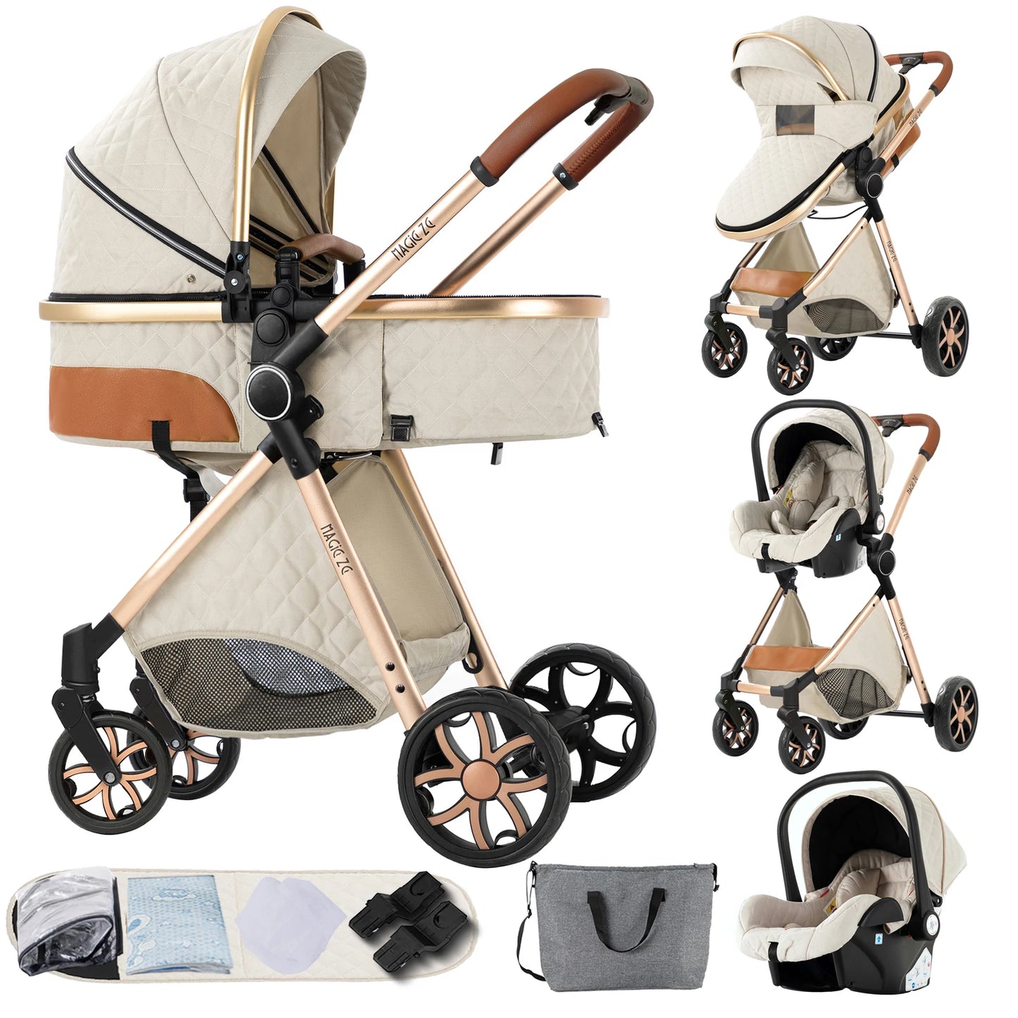 Deluxe Baby Travel System Stroller with Bassinet & Car Seat — One-Hand Quick Fold, Lightweight and Portable for Adventures