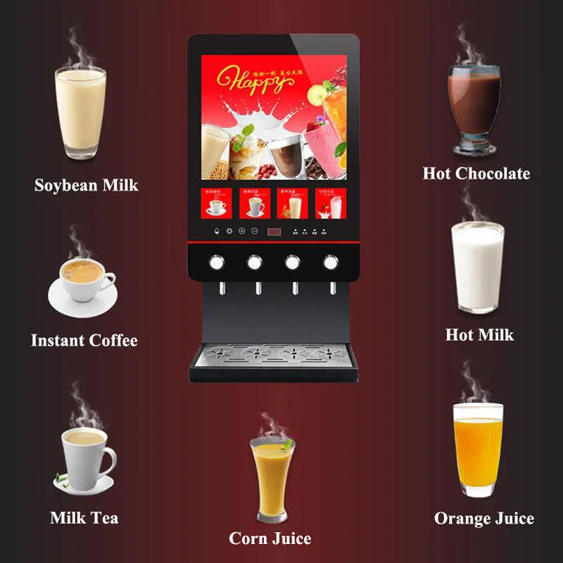 Commercial Milk Tea Vending Machine  Four Flavors Instant Coffee Maker Fully Automatic Soy Milk Machine For Coffee Shop