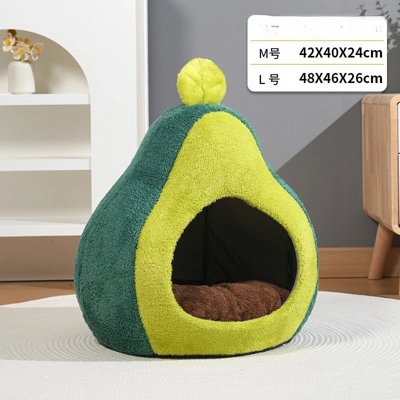 Cat House for Indoor Cats Cute Avocado Shaped Small Dog Bed with Hanging Toys Warm and Cozy Covered Cat Bed for Puppies and Cats