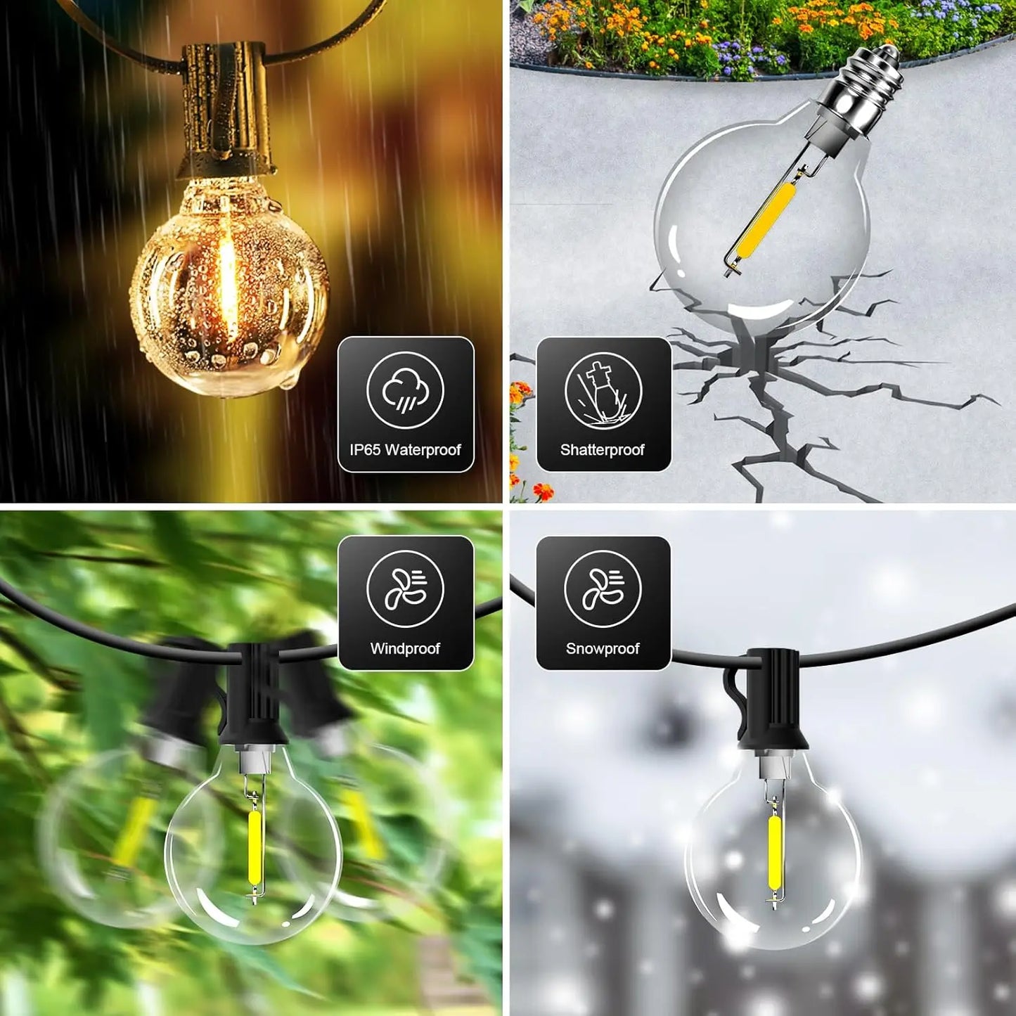 30M/15M/9M G40 LED Globe String Lights Outdoor with EU Plug, Bright Plastic Waterproof Bulbs For Party Garden Garland Lamp