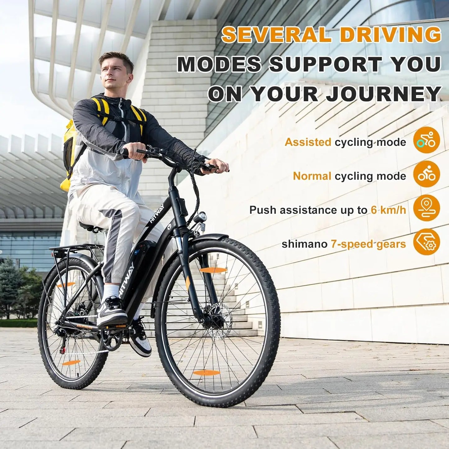 HITWAY Electric bike, 28 electric bikes, city e-bike with removable battery 36V 13Ah, motor 250W, 7 speeds