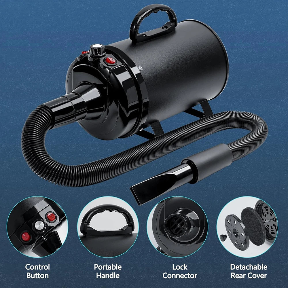 Podofo 5.2HP Professional Dog Grooming Blower Quiet High Power Pet Hair Dryer Fast Drying Machine for Dogs and Cats