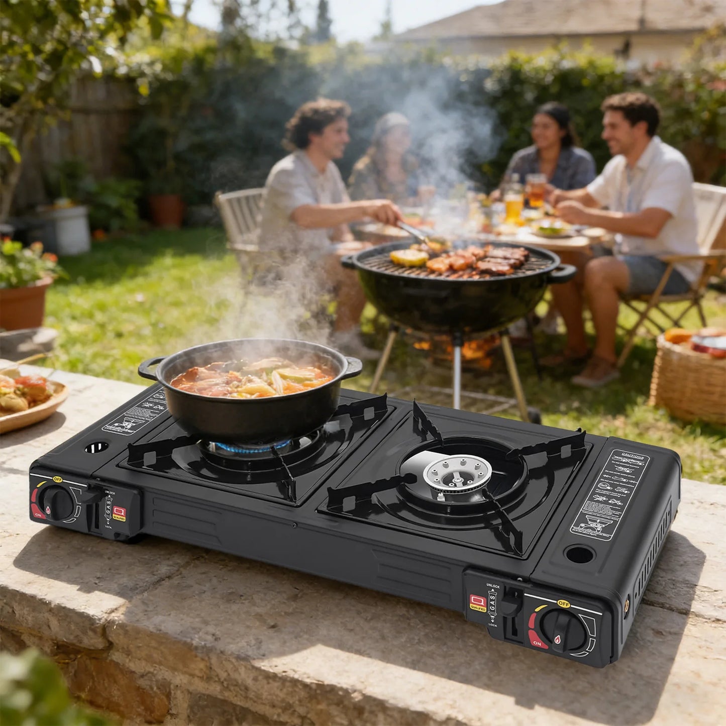 Portable Camping Stove 2500W Dual Burner Gas Stove with Baking Tray & Carry Case for Outdoor Camping Picnic RV Patio Cooking