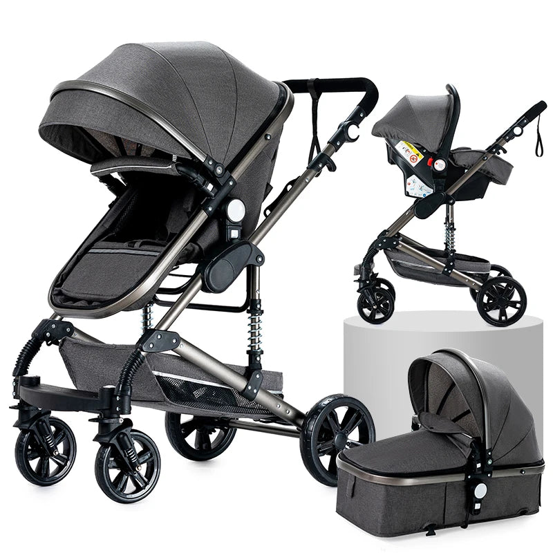 Deluxe Baby Travel System Stroller with Bassinet & Car Seat — One-Hand Quick Fold, Lightweight and Portable for Adventures