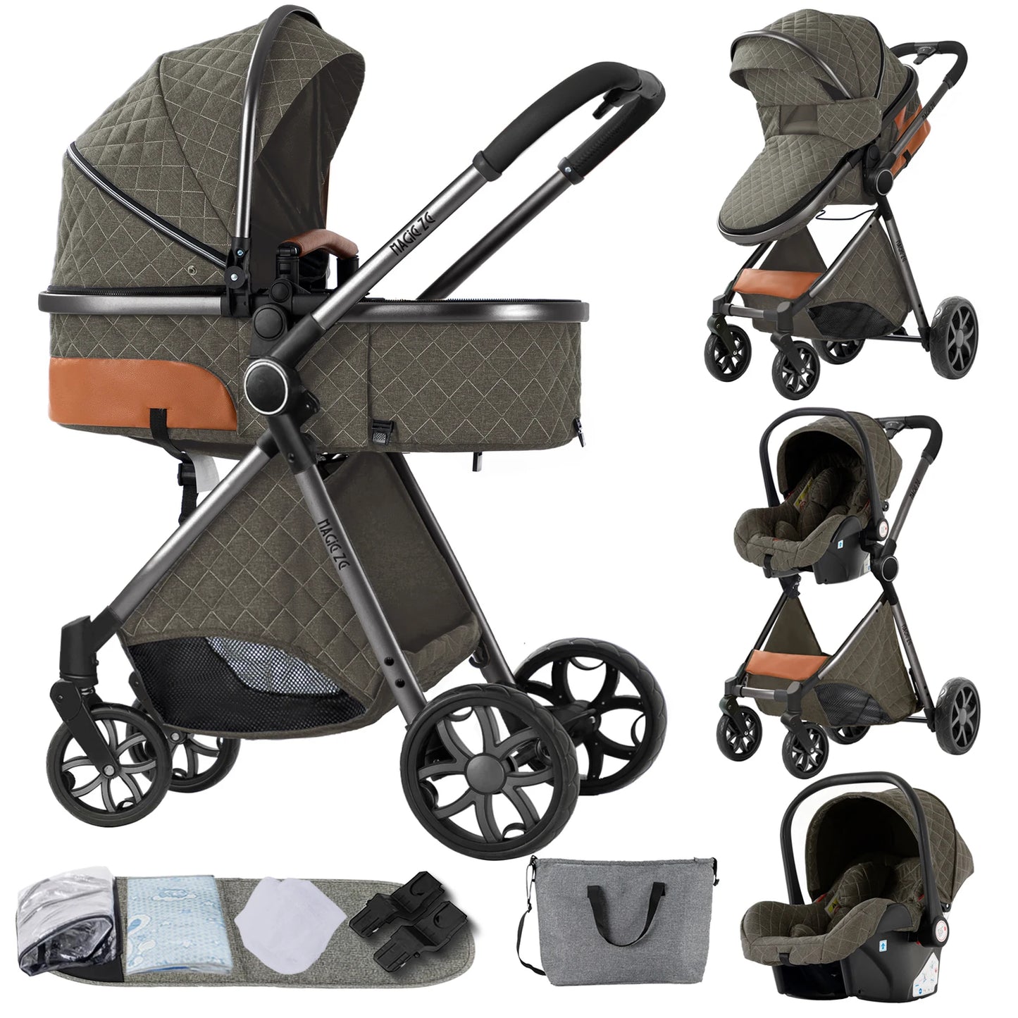Deluxe Baby Travel System Stroller with Bassinet & Car Seat — One-Hand Quick Fold, Lightweight and Portable for Adventures