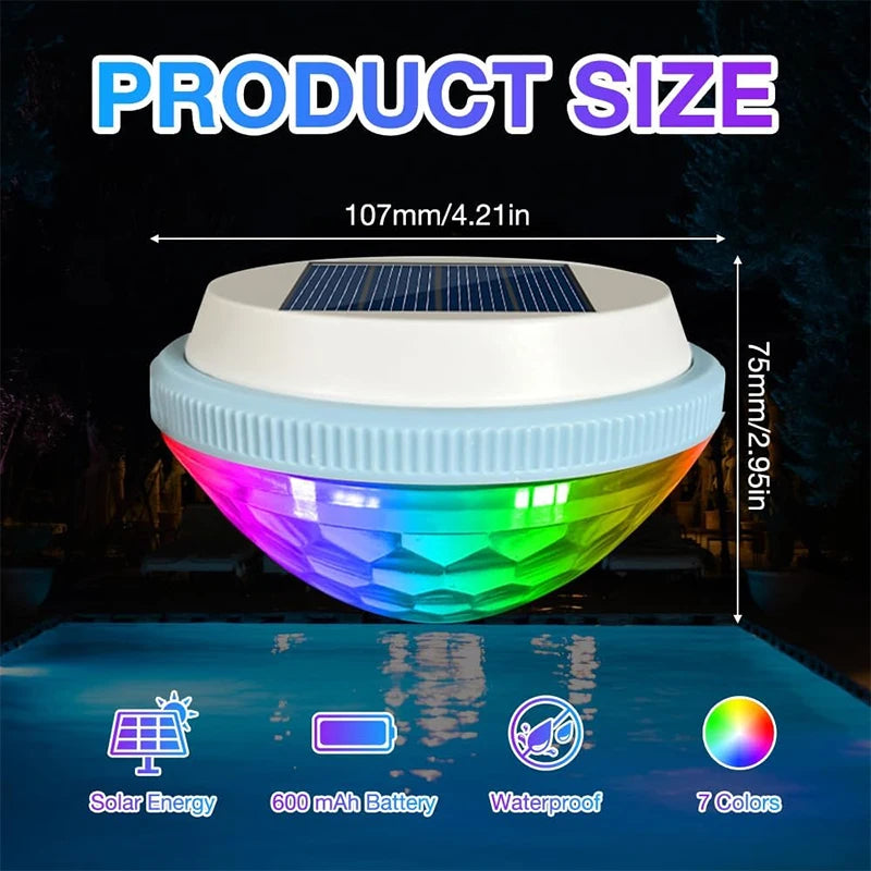 Solar Floating Pool Lighting, 7 Colour Changing Light Waterproof , Pond Lights, Swimming Lamp for Pools Decoration