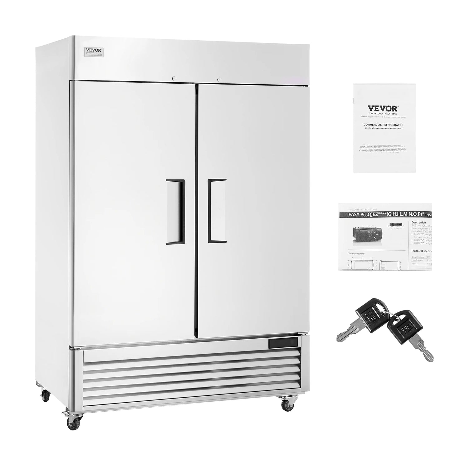 SucceBuy 1252L Commercial Freezer Upright Freezer 2 Doors Auto-Defrost Stainless Steel with 8 Adjustable Shelves for Commercial