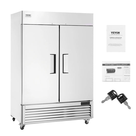 SucceBuy 1252L Commercial Freezer Upright Freezer 2 Doors Auto-Defrost Stainless Steel with 8 Adjustable Shelves for Commercial