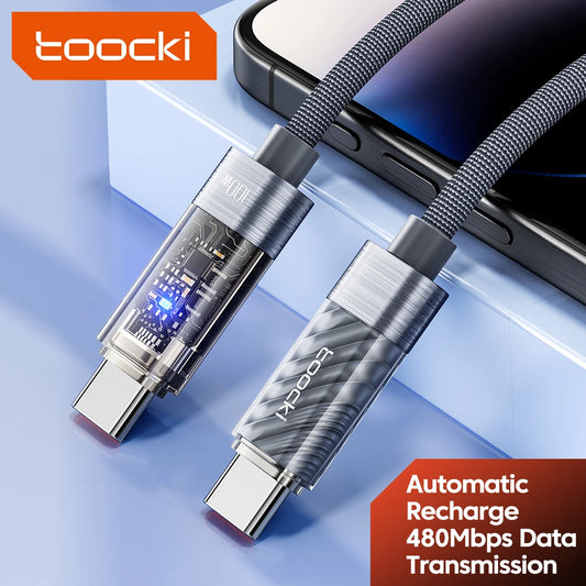 Toocki PD 100W USB C To USB C Cable Smart Power Off Type C To Type C Cable Fast Charge For iPhone 15 16 17 Macbook iPad Huawei