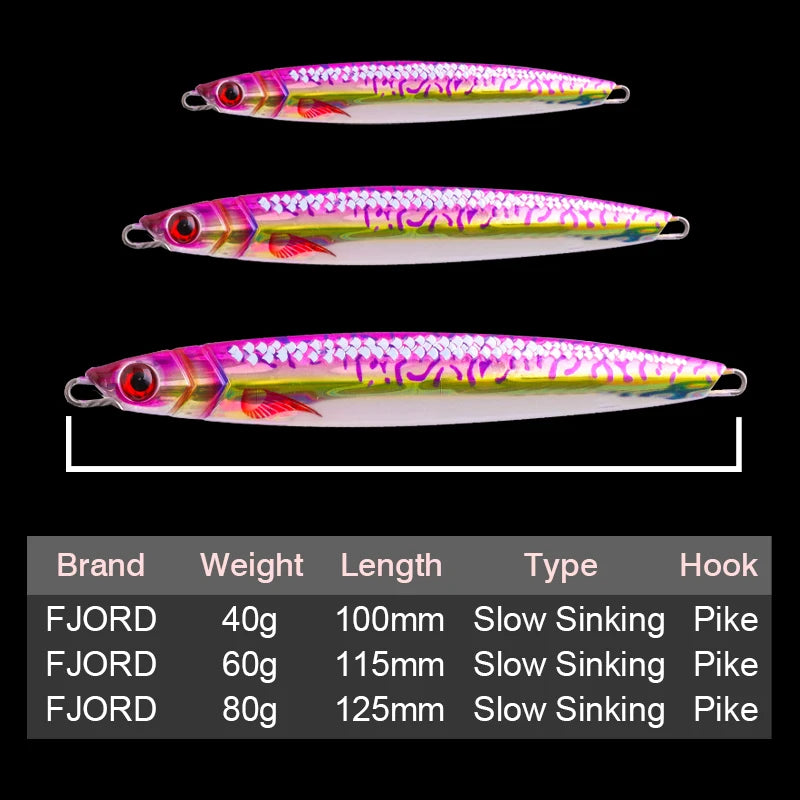 FJORD 3D Printing Metal Jig Night Glow Vertical Jig 40g 60g 80g Laser Strong Glow Silk UV Point Pike Hook Fishing Lure Supply