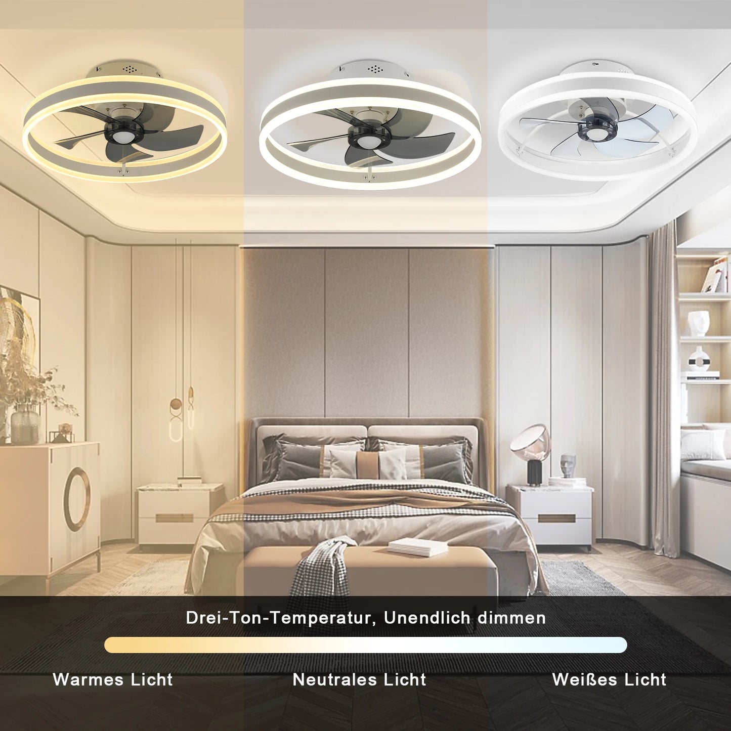 50W Round Quiet ceiling fan with lighting, 50cm LED ceiling lamp with fan, living room fan dimmable with remote control