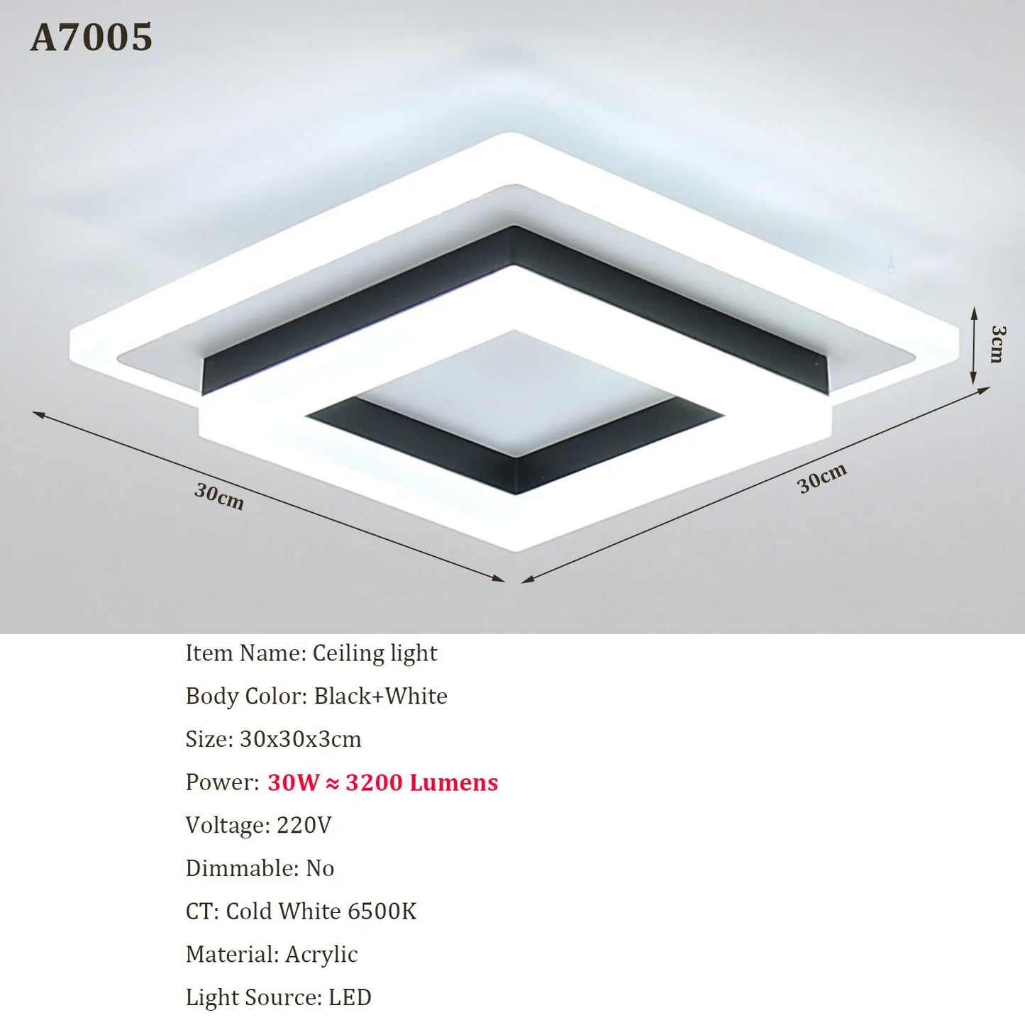 Square Acrylic  Ceiling Light Modern LED Ceiling Lamp,White 6500K LED Ceiling Lights for Bedroom Office Kitchen Living Room