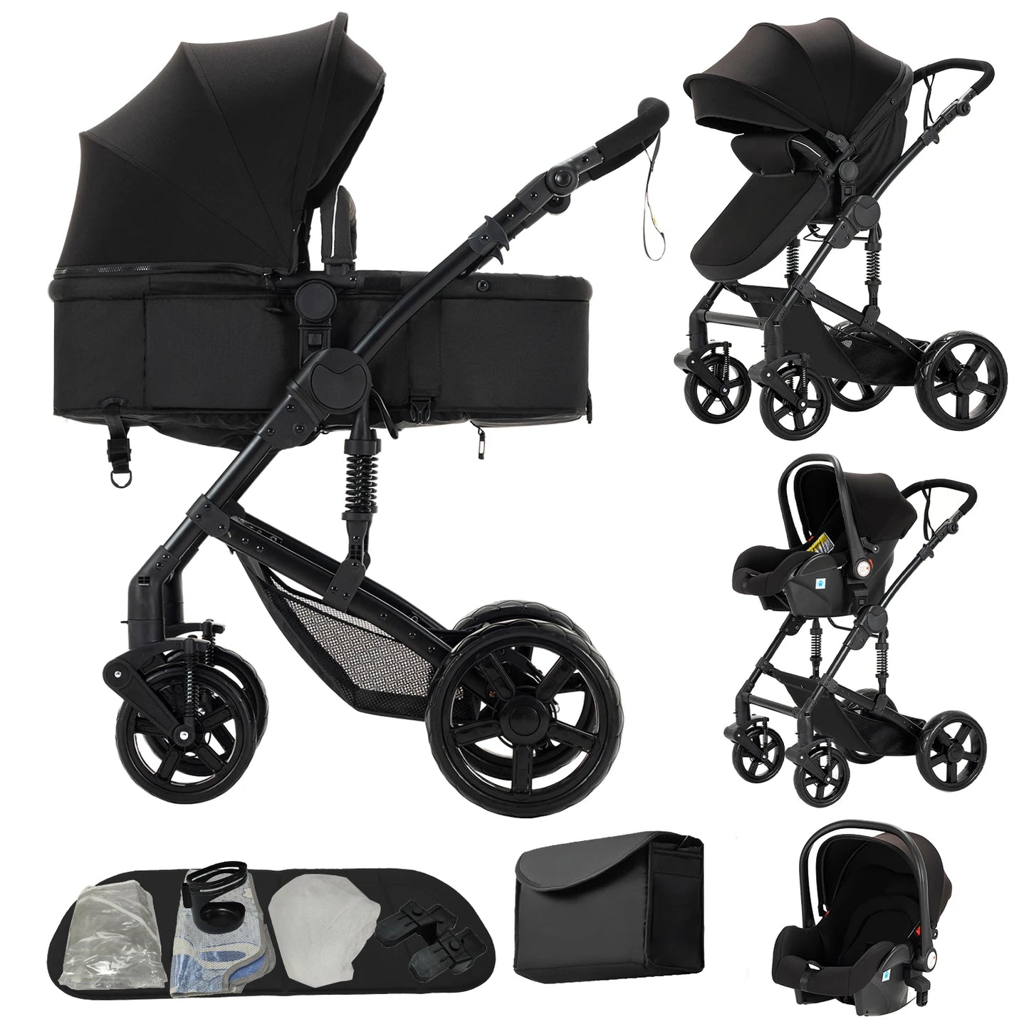 Deluxe Baby Travel System Stroller with Bassinet & Car Seat — One-Hand Quick Fold, Lightweight and Portable for Adventures