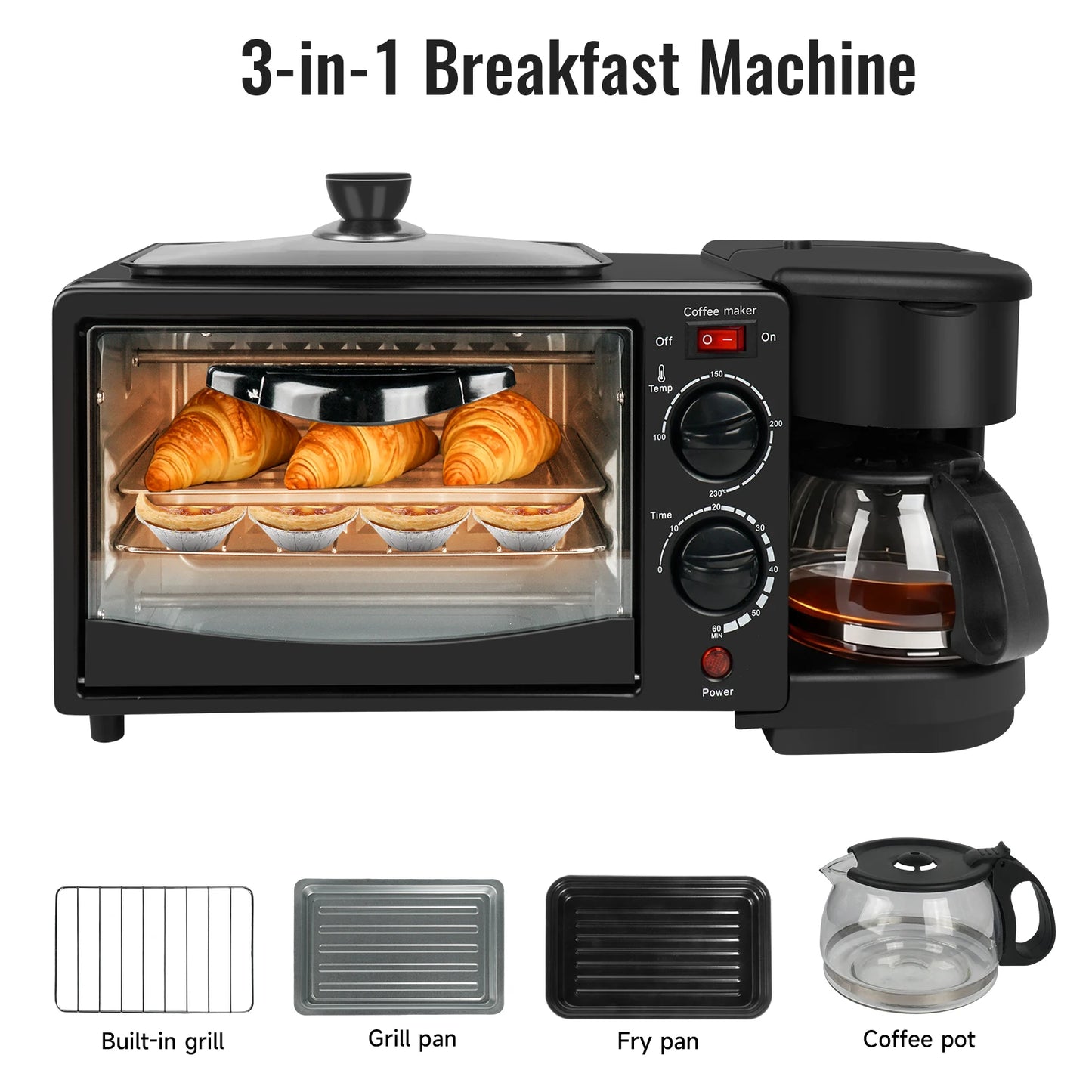 3 In 1 Electric Household Multifunctional Breakfast Machine Sandwich  Multifunction Coffee Maker Oven Bread Pizza Frying Pan