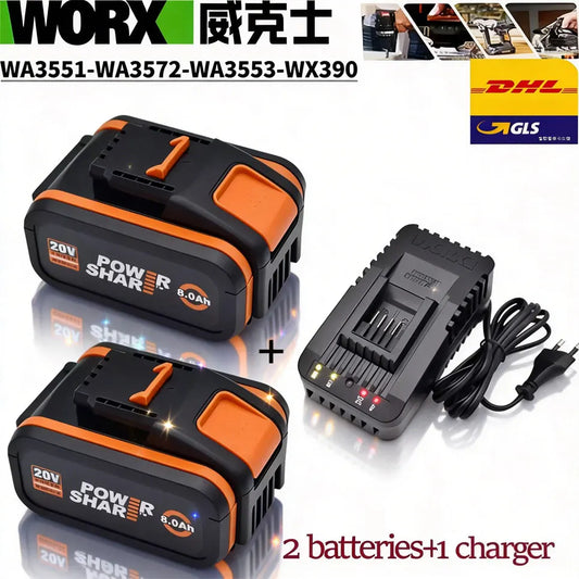 Worx Original 20V 8.0Ah Lithium battery Rechargeable WA3553 WA3551 WA3553.1 WA3570 for All WORX Electric and Garden Tools
