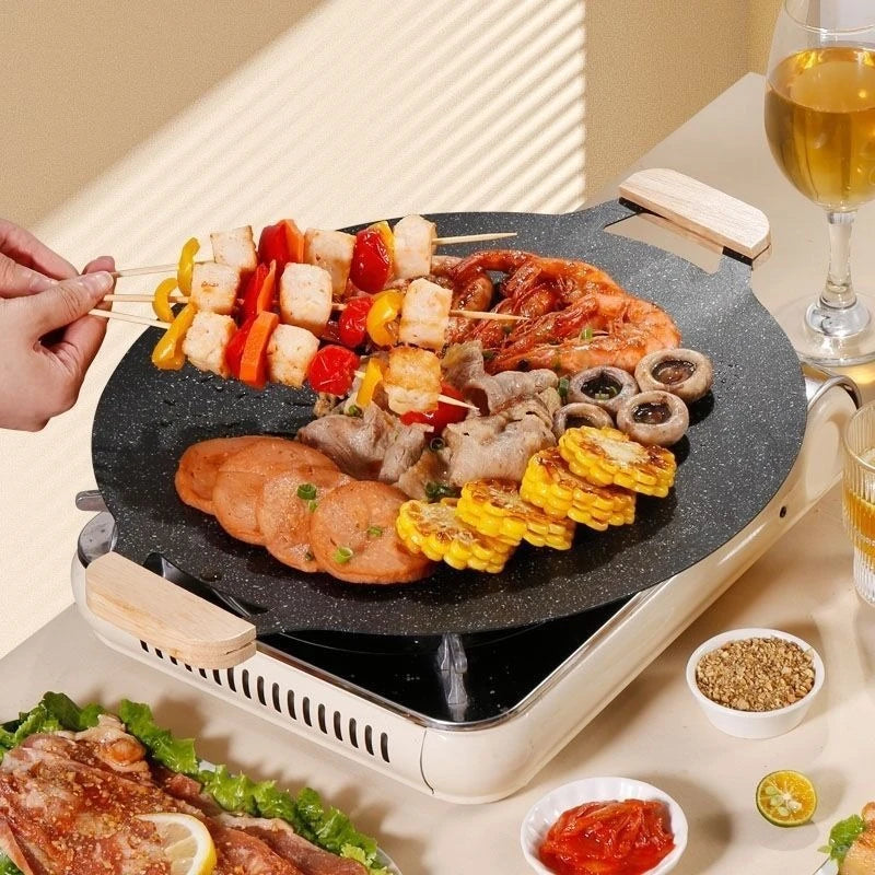 Korean Round Grill Pan Barbecue Pan Pork Belly Non-stick Cooker Maifan Stone Induction Cooker Gas Barbecue Tray Roast Plate