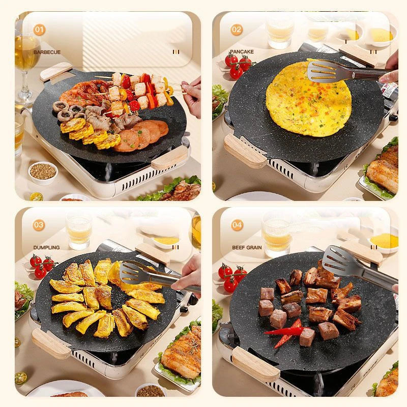 Korean Round Grill Pan Barbecue Pan Pork Belly Non-stick Cooker Maifan Stone Induction Cooker Gas Barbecue Tray Roast Plate