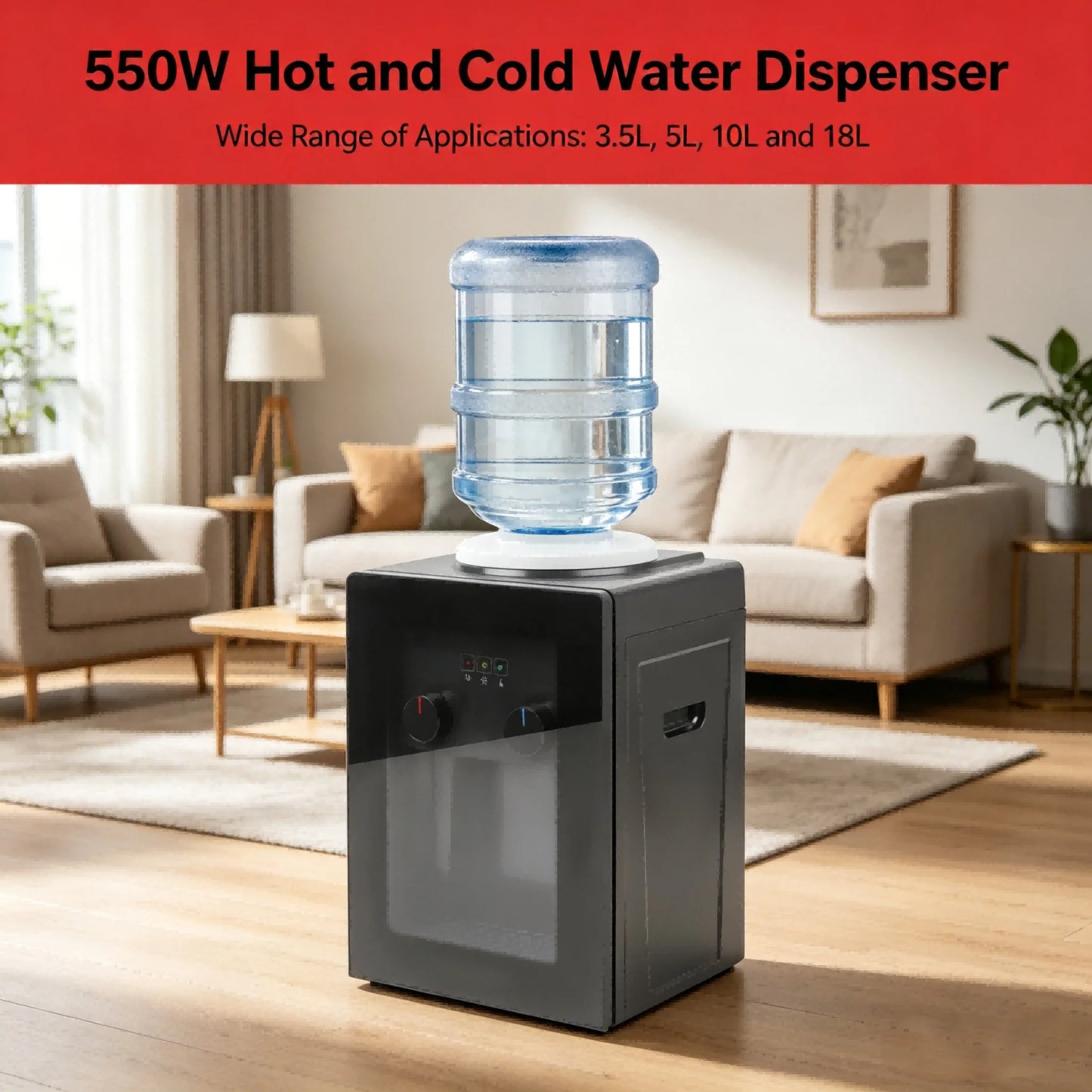 Desktop Water Dispenser Hot and Cold Water Dispenser 550W Stainless Steel Liner Fast Heating All-Season Use Simple Operation