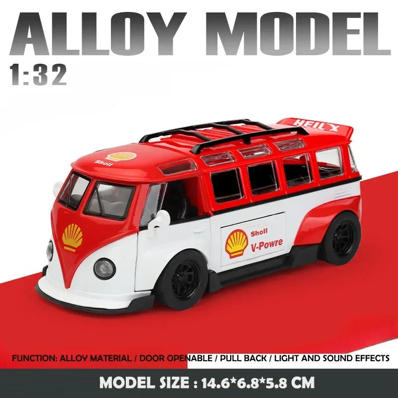 1:32 T1 Bus Model Sound Light Children Boy Diecast Toy Vehicle Collective Home Decor Metal Miniature Voiture