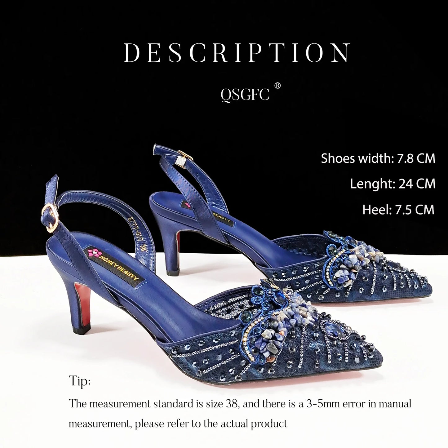 QSGFC Italian Design Rhinestones and Coral Stones Ladies Party Shoes High Heels Pointed Toe Coffee Color Women's Shoes