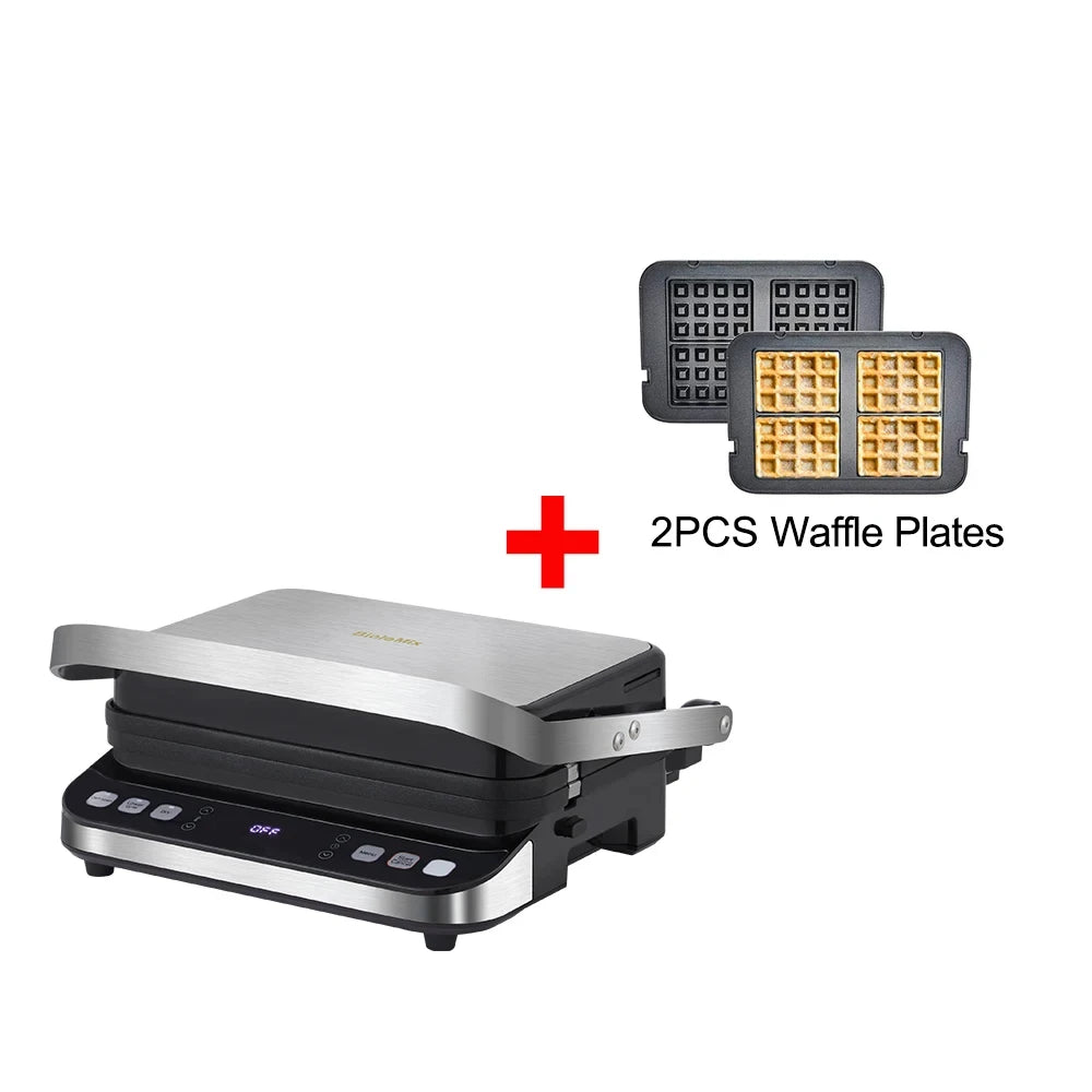 BioloMix 2000W Digital Contact Grill Features 180 Degree Open Design Optional Waffle Maker Plates for Panini BBQ and More